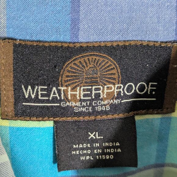 Weatherproof XL Shirt Mens Plaid Short Sleeve Button Front Casual Blue Green - Picture 2 of 4